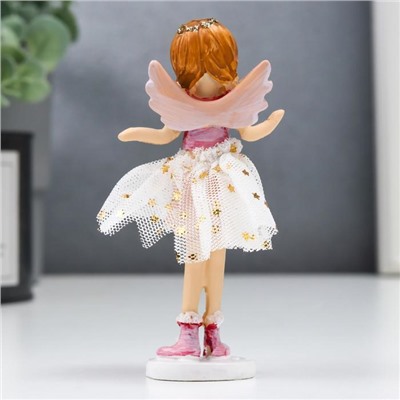 Сувенир полистоун "Ангел-малышка с косами, в белой юбочке со звёздами" розовый 10х3х5 см